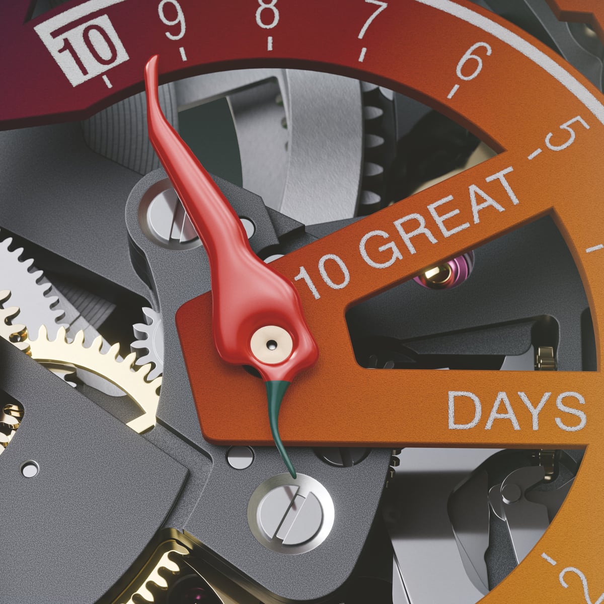 A close view of the Gonzo-inspired power-reserve display.